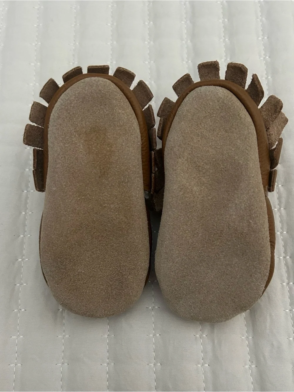 BirdRock Baby Brown Fringed Sherpa Lined Leather Moccasins Size 4